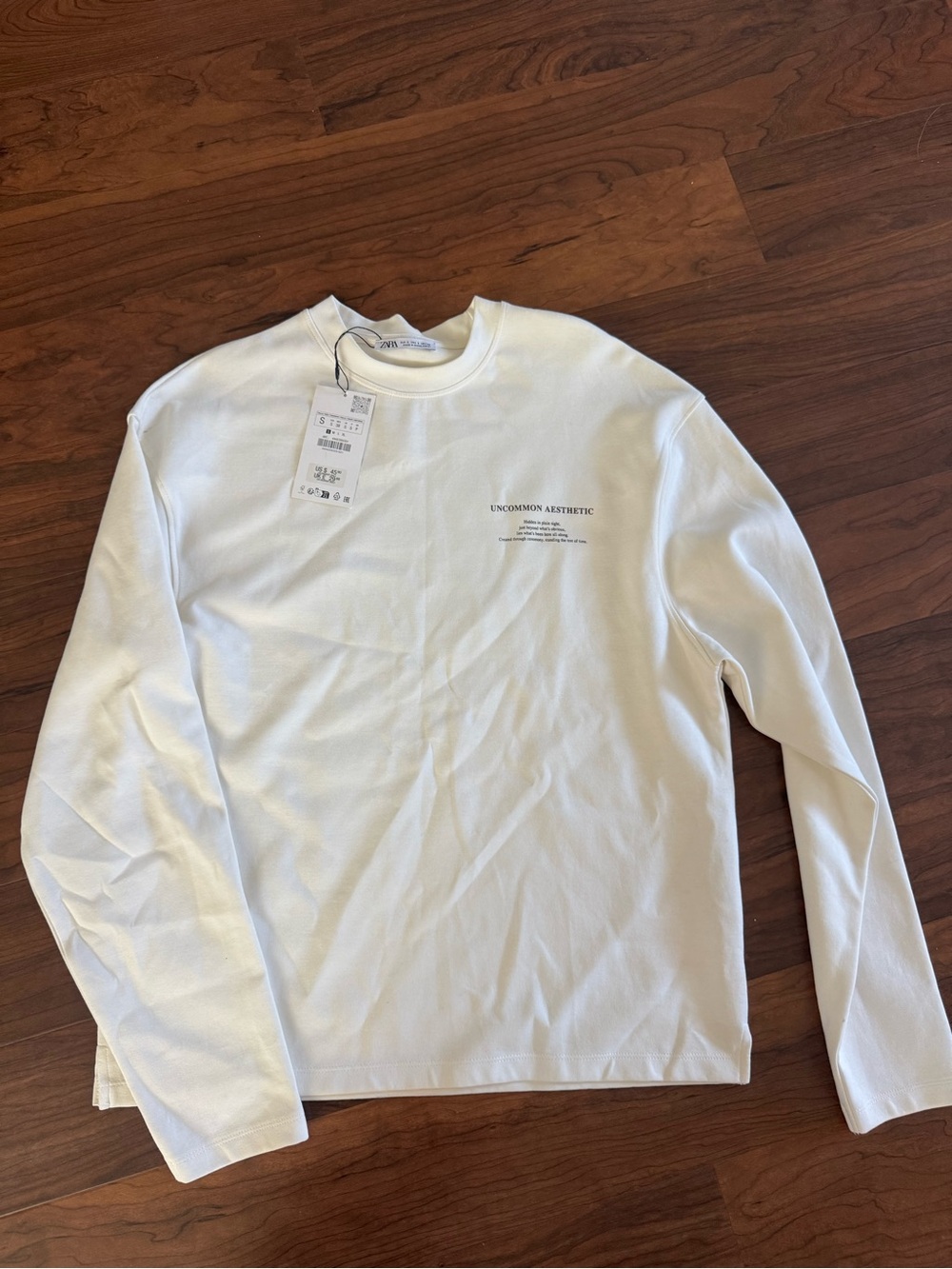 Zara White Long-Sleeve Crew Neck Tee